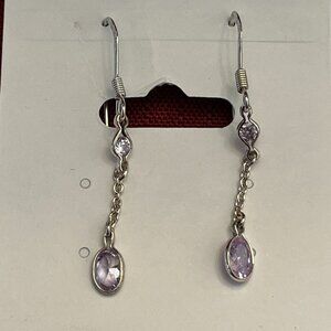 Vintage 925 Sterling Silver Cubic Zirconium CZ Oval Drop Earrings Signed SU